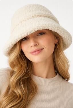 Divided H&M Cream Ivory Sherpa Fleece Bucket Hat Cozy Winter M/L Soft Plush